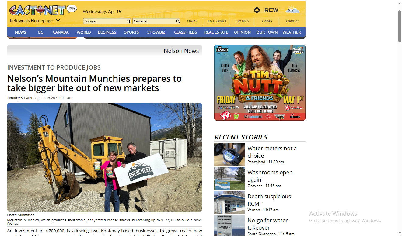 Enercheez expansion Canada crunchy cheese snack production facility